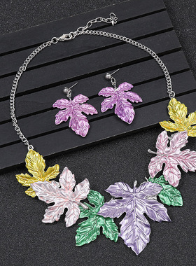 时尚夸张彩色枫叶欧美短锁骨项链