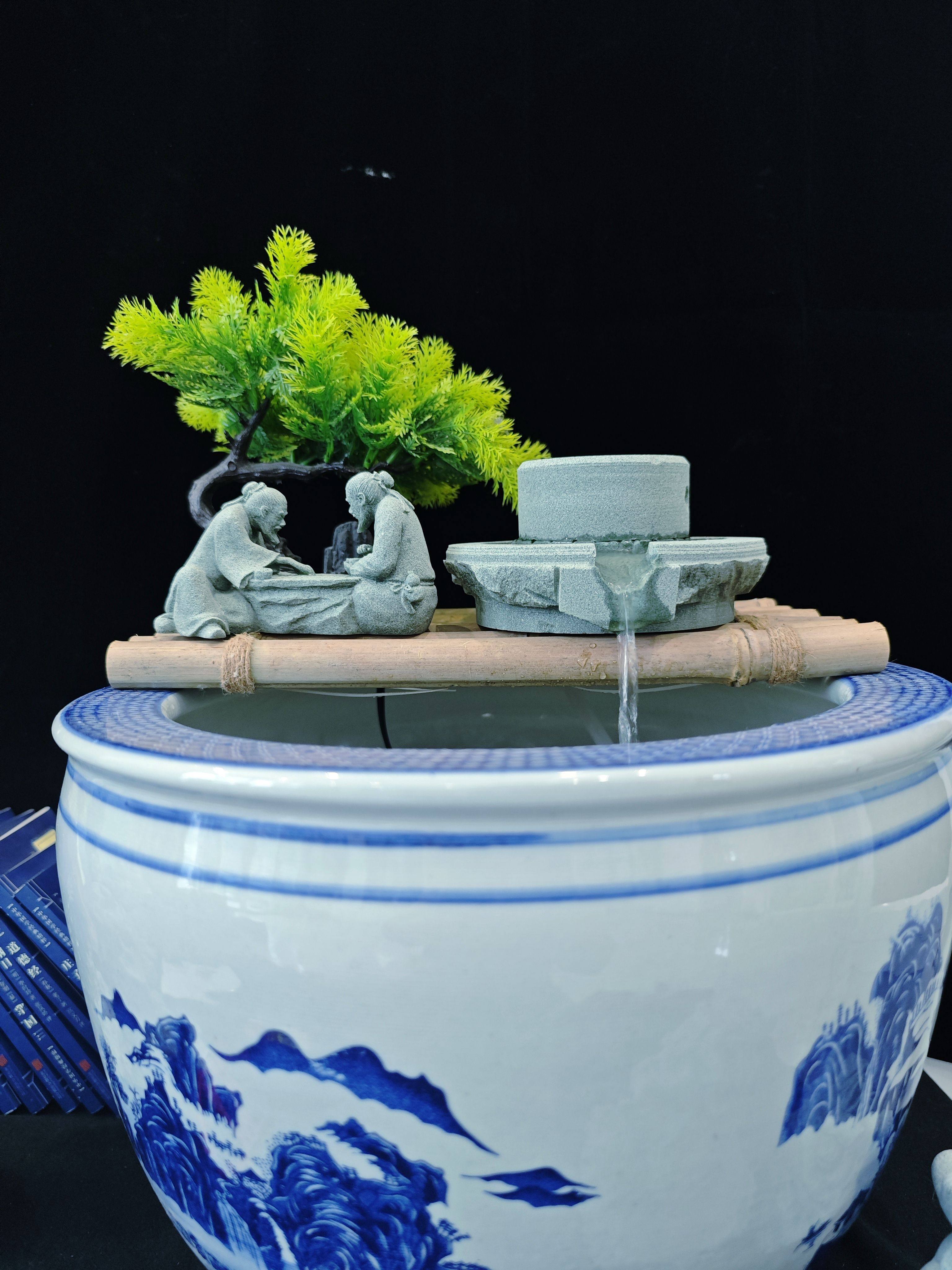 青砂石下棋老人钓鱼翁流水磨盘摆件适合古法缸鱼缸造景,淘宝优惠券,粉丝福利购,淘宝优惠卷