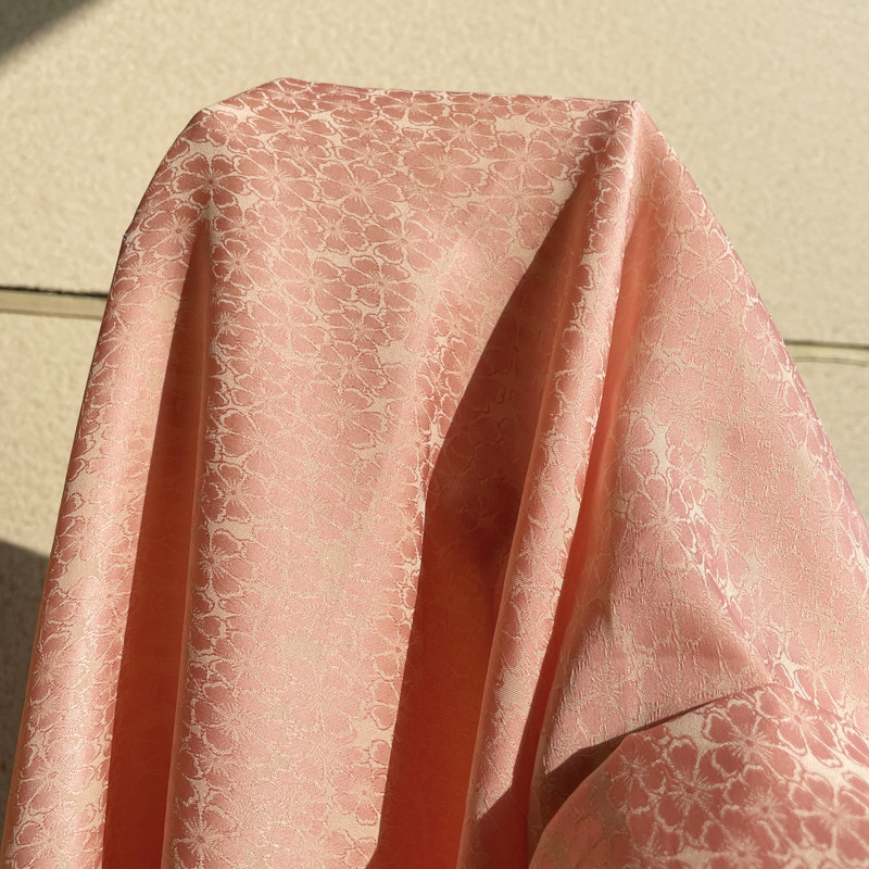 双色阳离子提花橙粉花双面暗纹提花马面裙古风汉服旗袍连衣裙布料,淘宝优惠券,粉丝福利购,淘宝优惠卷