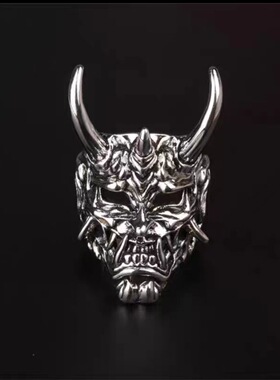 爆款金角般若戒指男鬼怪面具酷个性配饰气质小众设计感