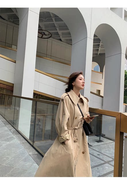 High-end khaki trench coat for women 2025 new spring and autumn this year's popular mid-length coat for small people