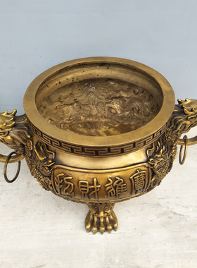 大号铜香炉龙头香炉铜中式摆件