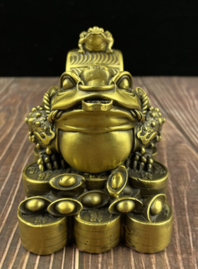 财源滚滚金蟾拉车门厅铜金蟾摆件