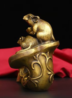 铜如意五子鼠招财老鼠生肖吉祥物