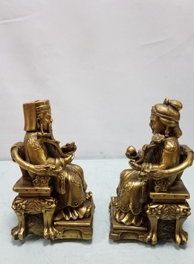 铜土地公公婆婆神像摆件一套仿古