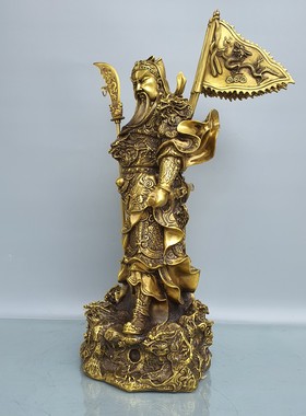 铜招财中式门厅九龙关公财神摆件