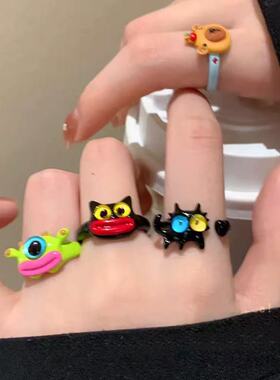 卡通童趣滴釉可爱小狗戒指小众个性简约ins百搭独特精致时尚戒指