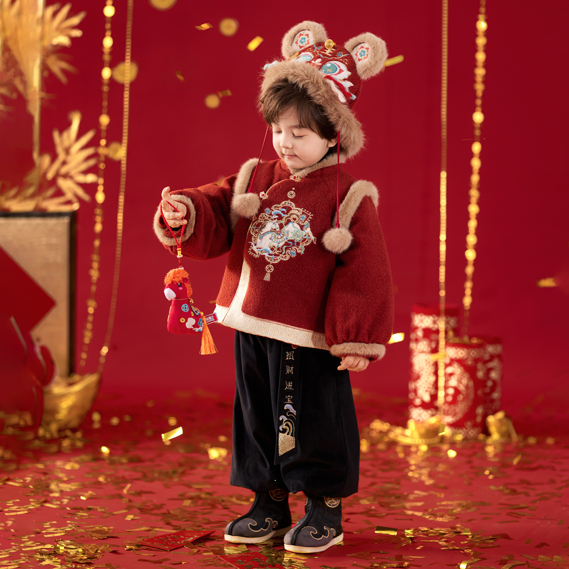 男童拜年服新中式马年汉服儿童国风喜庆过年衣服演出服套装唐装冬,淘宝优惠券,粉丝福利购,淘宝优惠卷