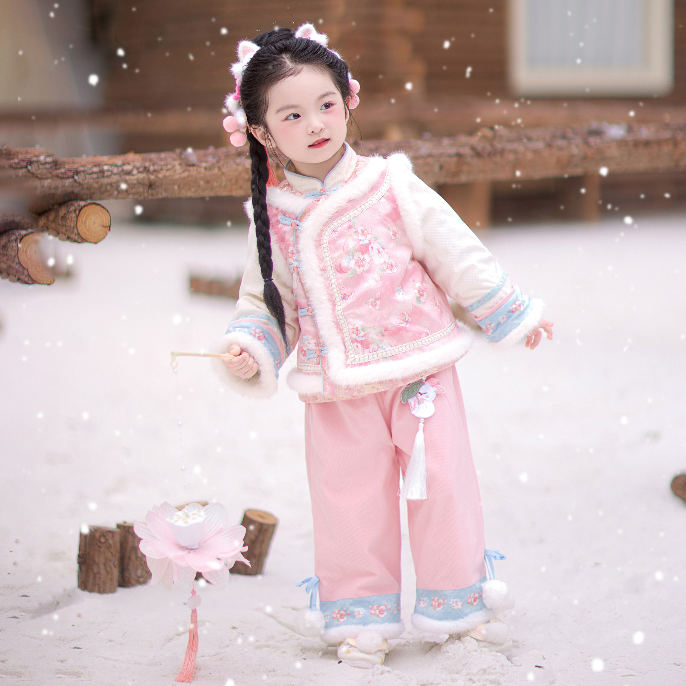 兮兮家汉服女童冬季新款国风新中式裤子套装加厚绒拜年服唐装雪桃,淘宝优惠券,粉丝福利购,淘宝优惠卷