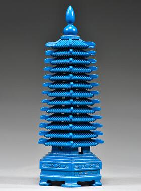 蓝色桃木雕刻十三层文昌塔摆件实木13层文昌塔客厅书房装饰工艺品