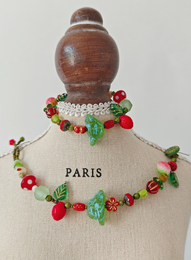 草莓园 捷克琉璃珠原创设计植物系田园风水果串珠手链一条