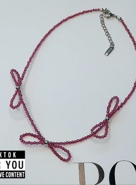 超细手工串珠水晶石珠蝴蝶结吊坠可爱甜美少女项链气质个性锁骨链