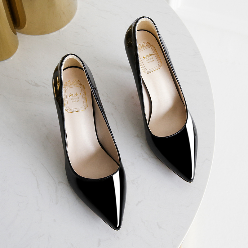 真皮胖脚高跟鞋女胖脚宽大码宽脚单鞋肥脚大脚骨黑色加肥加宽胖mm - 图0