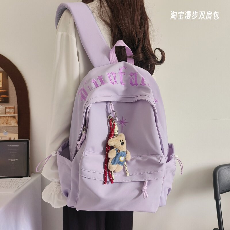 书包美式高街潮流ins风小众刺绣字母甜酷风中学生双肩包旅行背包