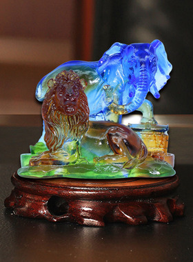 集雅轩宋韶光大师2026马年吉祥物生肖属虎 狮象守富 琉璃吊坠礼品