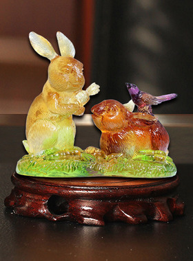 集雅轩宋韶光大师2026马年吉祥物生肖属兔 灵兔报喜 琉璃吊坠礼品