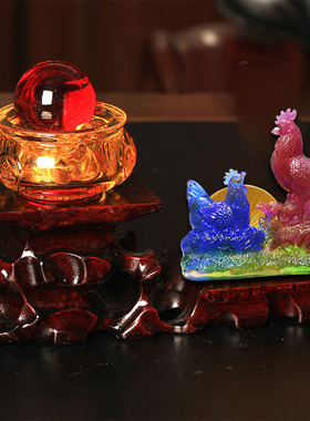 集雅轩宋韶光大师2026马年吉祥物生肖属牛 晨鸡报喜 琉璃吊坠礼品