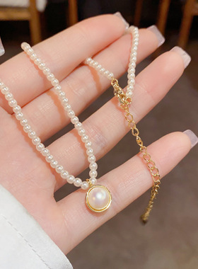 金属圆环马贝珠吊坠锁骨链