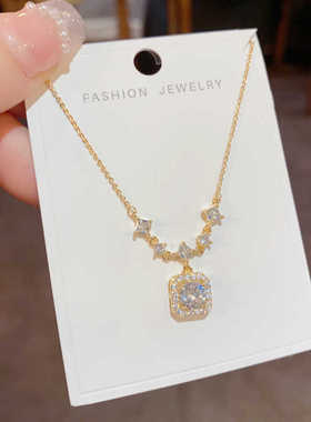 轻奢时尚方钻精致气质项链锆石