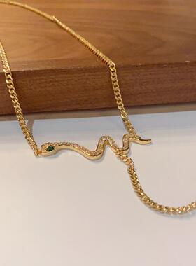 设计感蛇形方钻流苏项链女