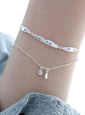 禾派 破碎镶钻拉丝手链原创纯银S925简约气质冷淡风锆石双层链