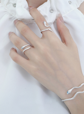 禾派 钉砂蛇戒指冷淡风S925纯银小众百搭高级感戒指