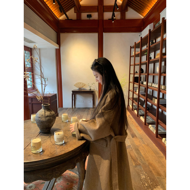 POET WONG【松绒大衣】气血感美人 骆丝羊毛慵懒系带双面呢大衣厚