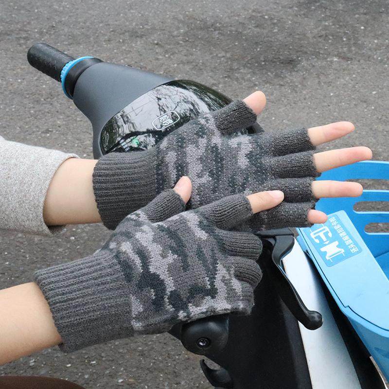 新款防滑半指手套男冬季保暖加厚毛线防寒骑行开车露五指休闲帅气,淘宝优惠券,粉丝福利购,淘宝优惠卷