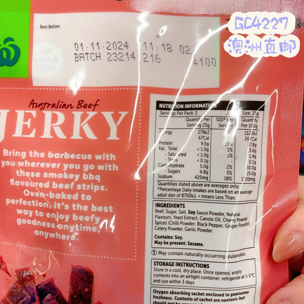 澳洲代购直邮wws超市自营烧烤味牛肉干 无味精Beef Jerky Bbq 50g - 图1