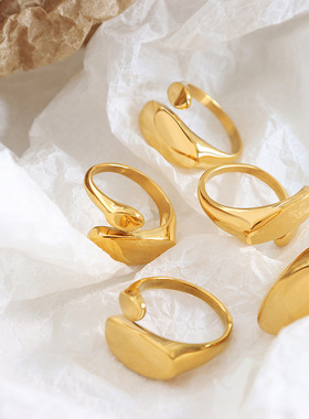 欧美ins风极简异形平面开口戒指钛钢18k金尾戒铸造工艺指环 A156