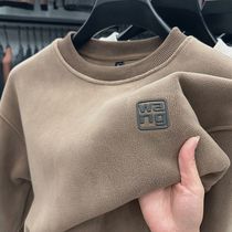 Double sided thickened Australian grain suede winter fashion plus suede warm blouse mens pure color casual round collar grip suede