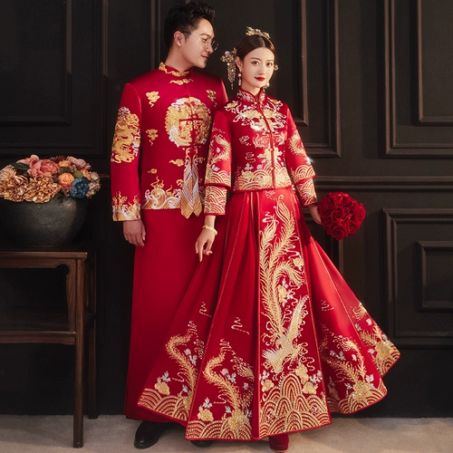 Традиционный свадебный наряд Сюхэ, свадебное платье, вечернее платье, коллекция 2021, большой размер, дракон и феникс