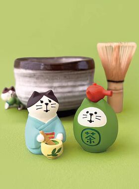Zakka日式猫咪抹茶茶屋微缩场景装饰摆件创意树脂工艺品桌面摆件