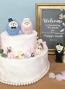 日式猫zakka结婚幸福达摩猫摆件