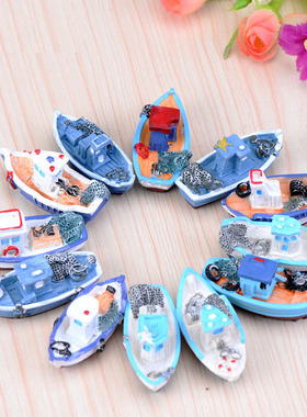 地中海风格海边渔船小舟造景装饰品 水族仿真摆件 游艇小船