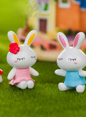创意大耳朵情侣兔子可爱情侣小狗微景观布置生日蛋糕装饰烘焙用品