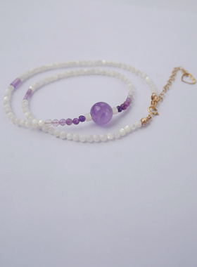 鸢尾吊坠新款原中式项链古风汉服紫水晶贝珠璎珞黑色颈饰古典气质