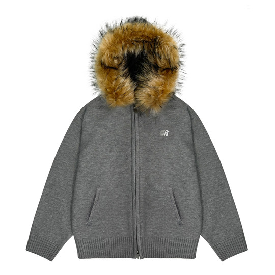 FDR秋冬美式情侣厚连帽针织衫保暖长袖可拆卸毛领开衫毛衣外套女