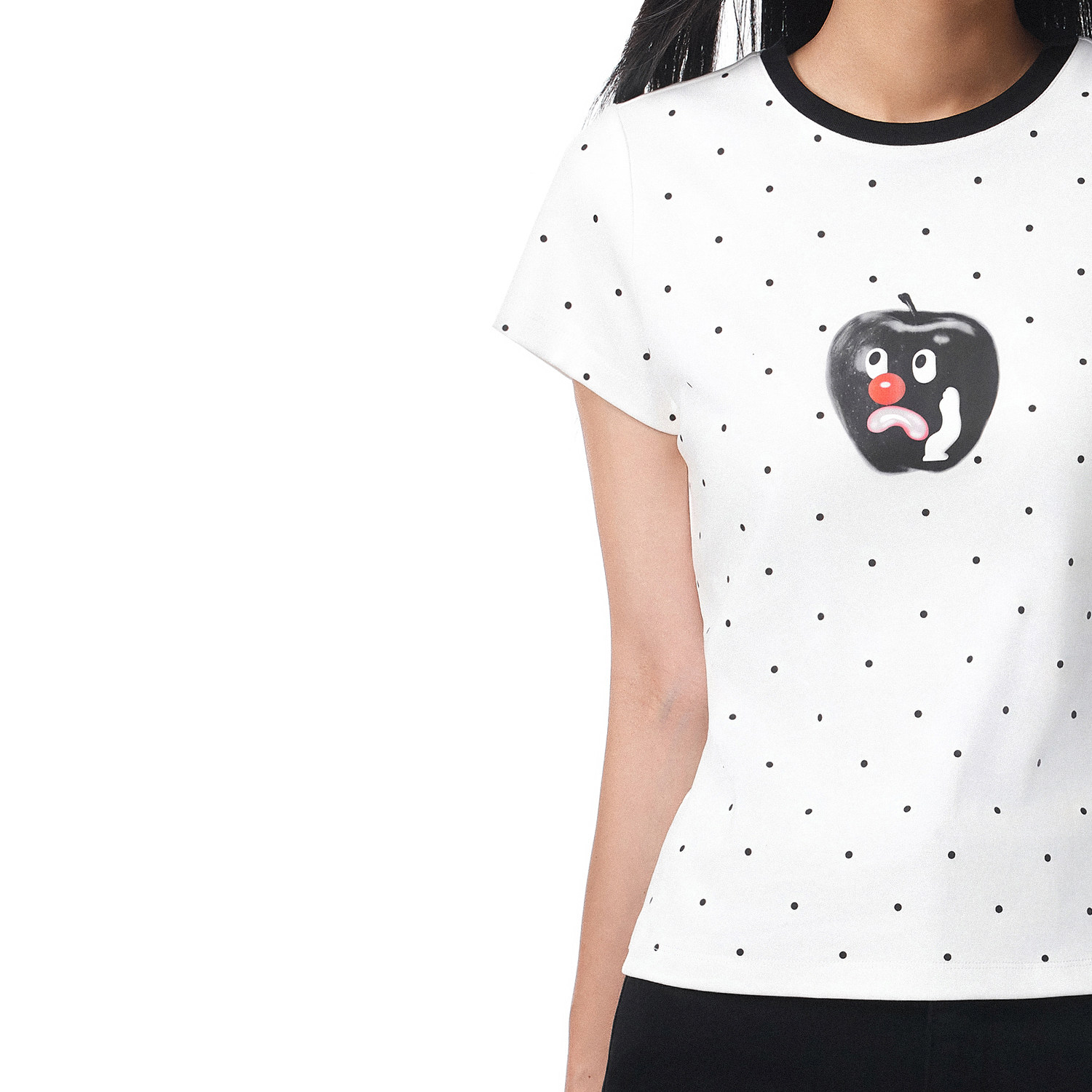 FDR官方店 不高兴苹果修身短袖t恤女夏季波点撞色辣妹显瘦上衣,淘宝优惠券,粉丝福利购,淘宝优惠卷