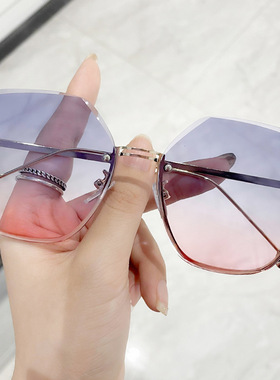新款无框切边太阳镜潮小红书气质墨镜女大脸显瘦时尚眼镜防紫外线