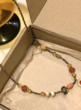 秋冬美拉德太阳花虎眼石串珠项链复古高级感轻奢小众卫衣毛衣链潮