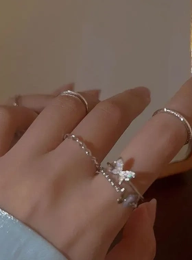 现货秒发精致超仙蝴蝶扭曲四件套戒指女轻奢小众设计感时尚个性气