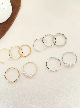 现货秒发戒指女日韩简约ins珍珠波浪形组合戒指五件套个性指环网