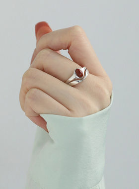 925银宫廷风玛瑙蛋面双层戒指女