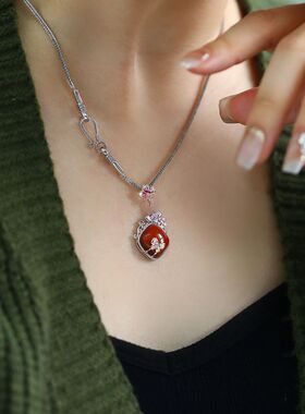 925银民族风方块蝴蝶玛瑙吊坠女