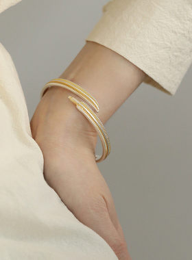 925银新中式羽毛开口气质手镯女