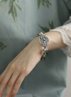 925银新中式山鬼花圆牌莲蓬手链