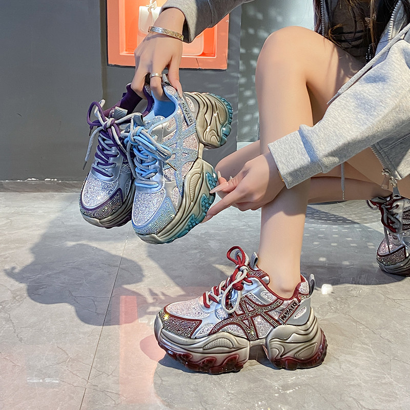 老爹鞋女2026新款鞋子厚底水钻增高紫色配阔腿裤的百搭小个子超火,淘宝优惠券,粉丝福利购,淘宝优惠卷