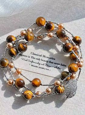 法式复古虎眼石长款项链2026新款爆款轻奢高级感春夏毛衣链配饰