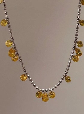 S925纯银波光粼粼发财珠珠黄钻满天星项链超仙星河璀璨颈链抽拉式